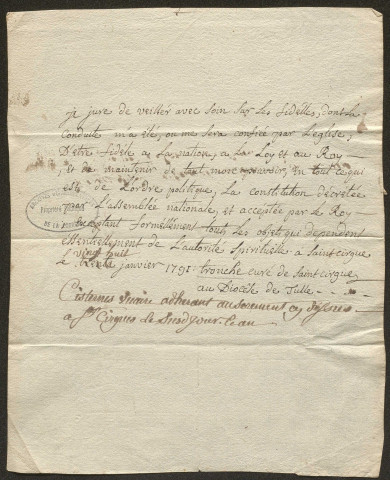 Serment du curé (1791). Prise de possession de la cure (1791). Sonneur de cloches (1792).