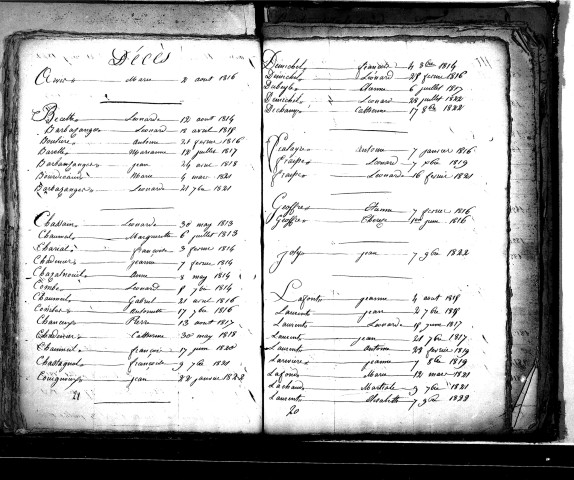 Tables décennales des décès (1813-1822)