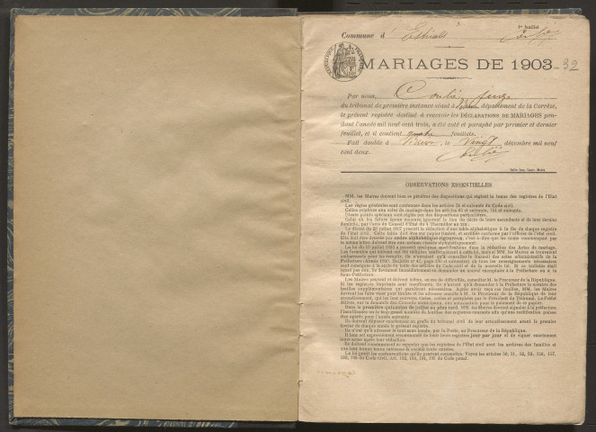 Mariages (1903-1932).