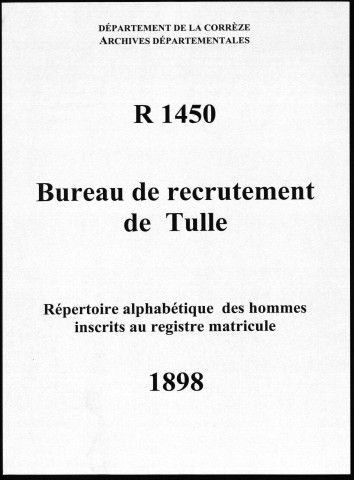Classe 1898 : table alphabétique.