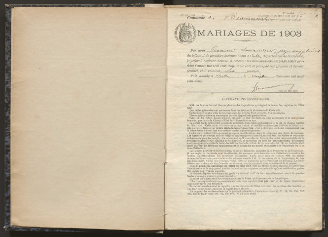 Mariages (1903-1921).