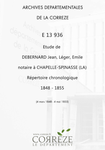 Répertoire chronologique : 4 mars 1848-4 mai 1855