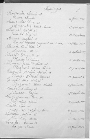 Tables décennales des mariages (1923-1932)