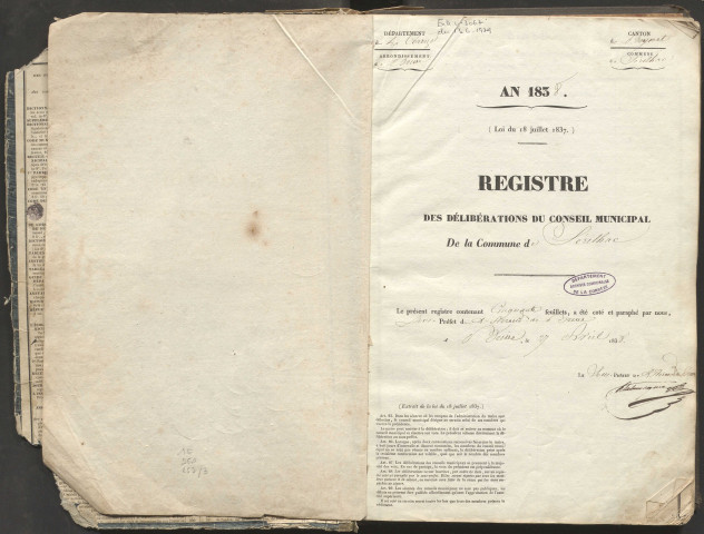 Délibérations du conseil municipal. 13 mai 1838-13 septembre 1848