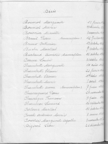 Tables décennales des décès (1943-1952)