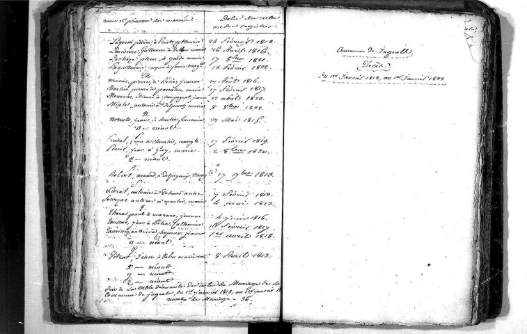 Tables décennales des mariages (1813-1822)