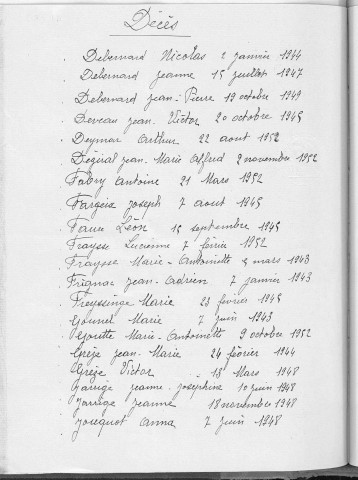 Tables décennales des décès (1943-1952)