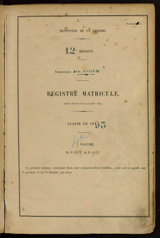 Classe 1893 : matricules 1489 à 1984.