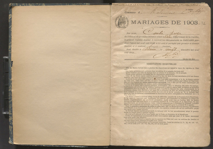 Mariages (1903-1932).