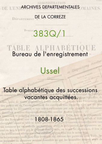 Table alphabétique des successions vacantes acquittées