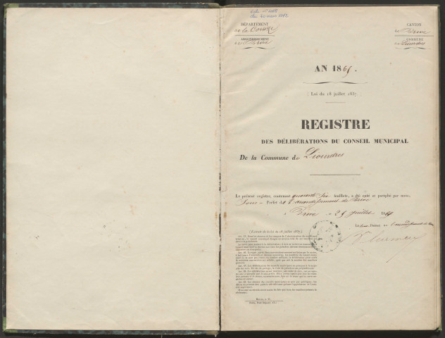 Délibérations du conseil municipal. 13 août 1865-03 mars 1872