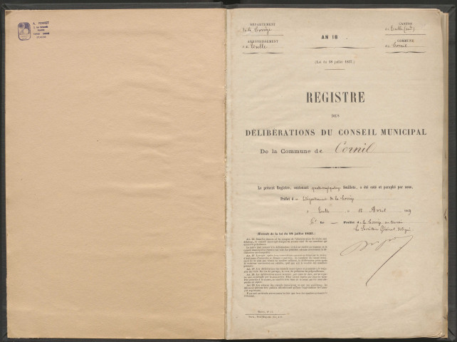 Délibérations du conseil municipal. 18 avril 1869-15 août 1881