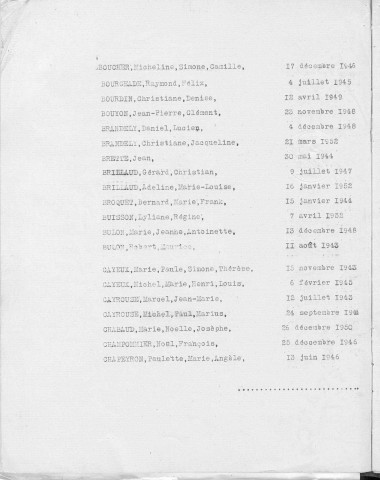 Tables décennales des naissances (1943-1952)