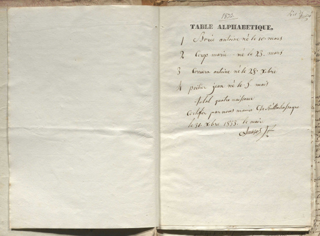 Naissances, mariages, décès (1833-1842)