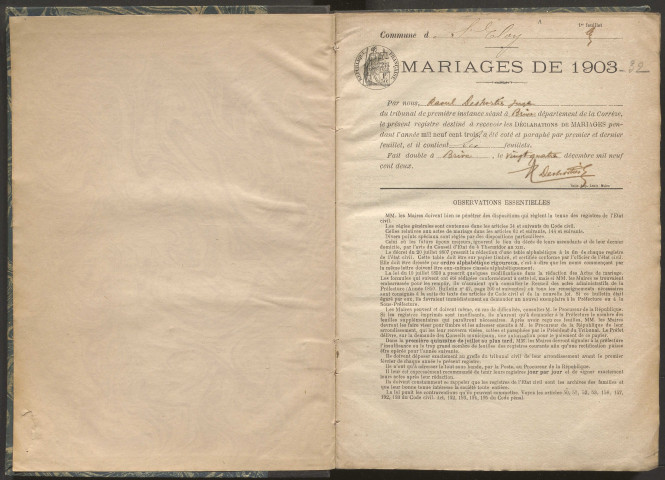 Mariages (1903-1932).
