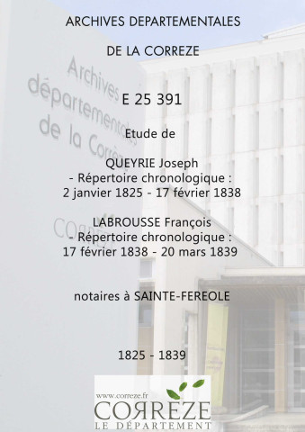 Répertoire chronologique : 2 janvier 1825-20 mars 1839