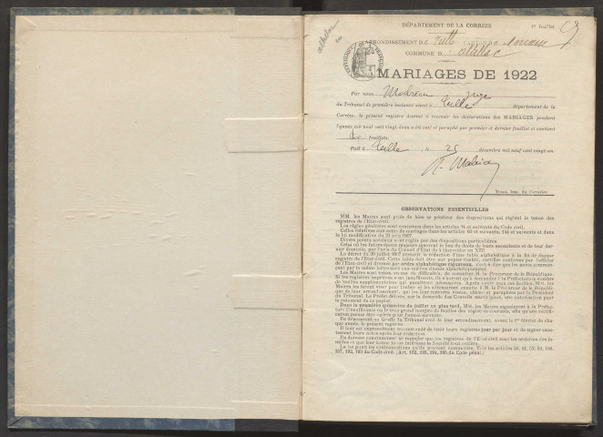 Mariages (1922-1932).