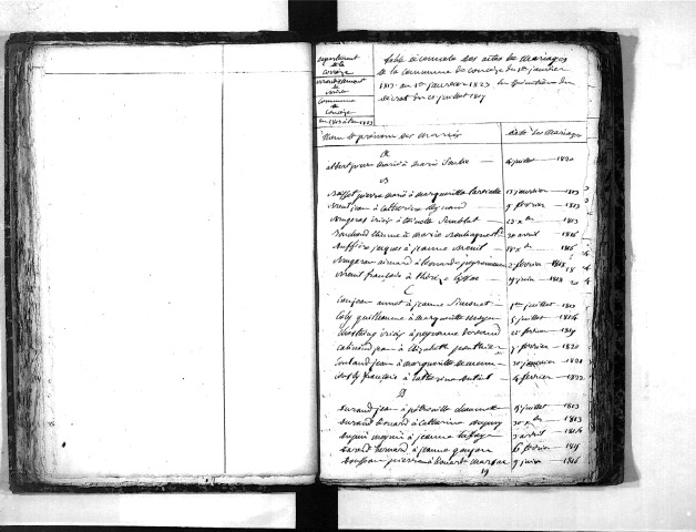 Tables décennales des mariages (1813-1822)