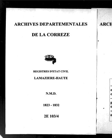 Naissances, mariages, décès (1823-1832)