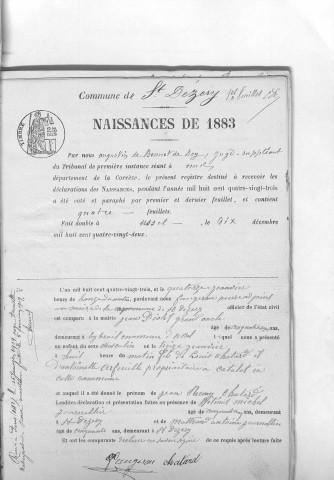 Naissances, mariages, décès (1883-1892)