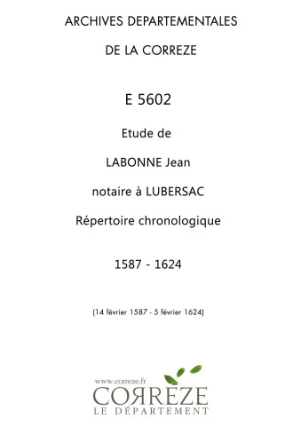 Répertoire chronologique : 14 février 1587-5 février 1624