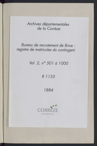 Classe 1884 : matricules 501 à 1000.
