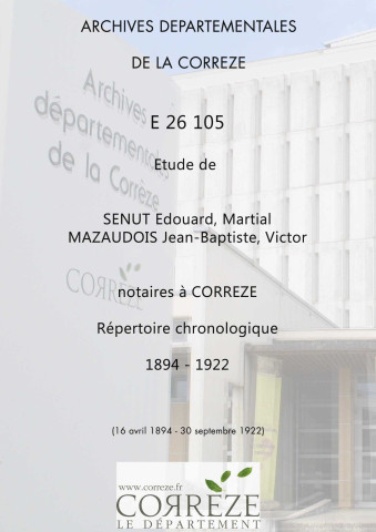 Répertoire chronologique : 16 avril 1894-30 septembre 1922