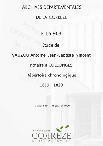 Répertoire chronologique : 19 août 1819-31 janvier 1829