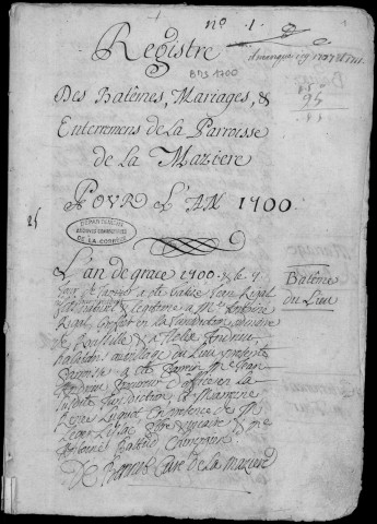 Baptêmes, mariages, sépultures (1700-1721)