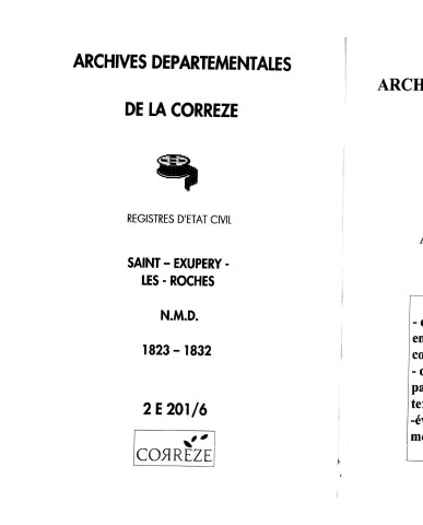 Naissances, mariages, décès (1823-1832)