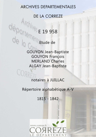 Répertoire alphabétique : A-V