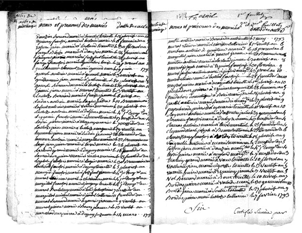 Tables décennales des mariages (1792-1802)