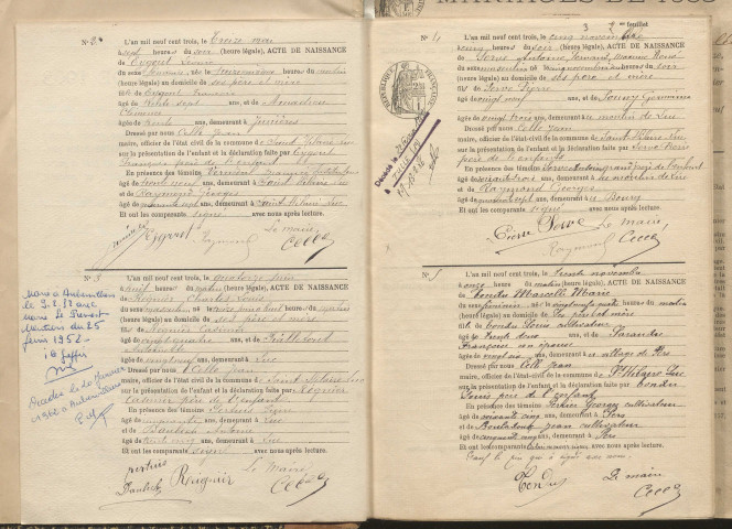 Naissances, mariages, décès (1903-1912).