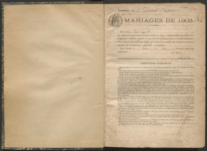 Mariages (1903-1932).