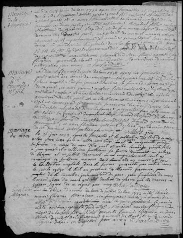 Baptêmes, mariages, sépultures (1732-1742)