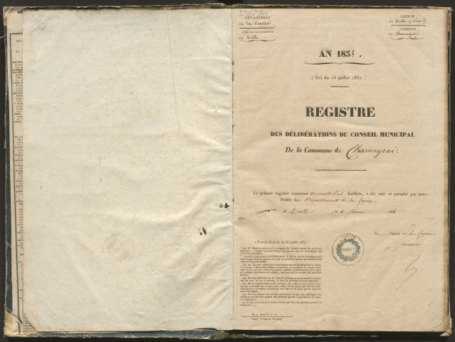Délibérations du conseil municipal. 20 mai 1838-23 septembre 1860