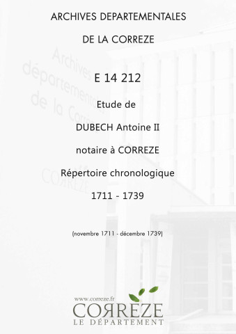 Répertoire chronologique : novembre 1711-décembre 1739