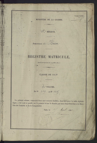 Classe 1880 : matricules 989 à 1484.