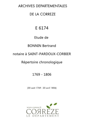 Répertoire chronologique : 30 août 1769-20 avril 1806