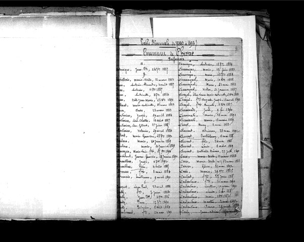 Tables décennales des naissances (1883-1892)