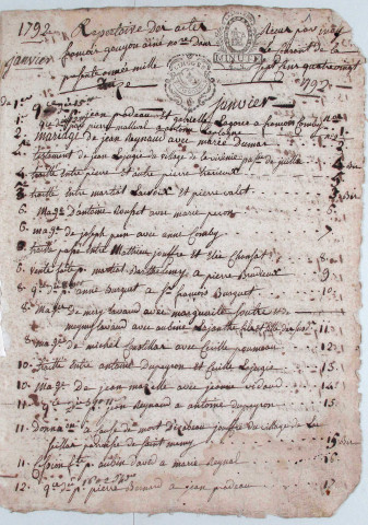 Répertoire chronologique : 1792-décembre 1818