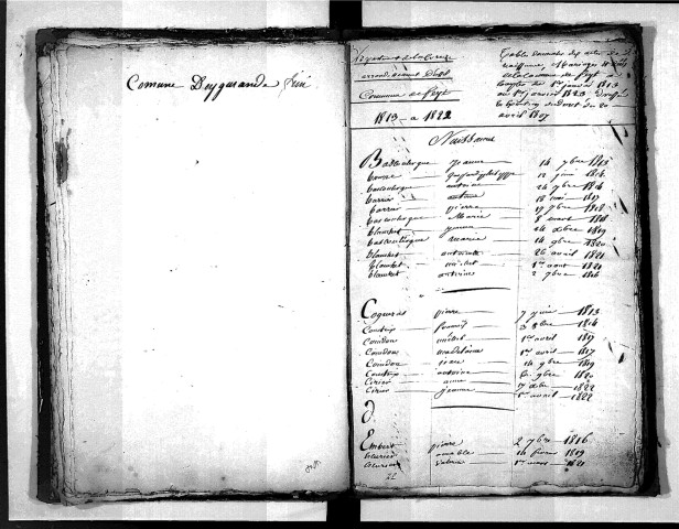 Tables décennales des naissances (1813-1822)