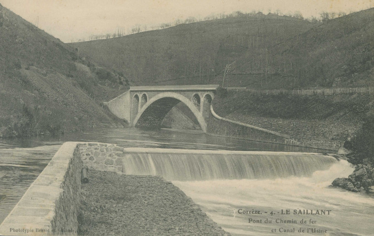 Voutezac : "Corrèze. - 4.- Le Saillant - Pont du chemin de fer et canal de l'usine".