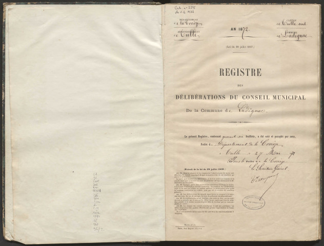 Délibérations du conseil municipal. 18 mai 1872-12 septembre 1880