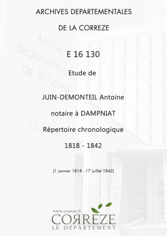 Répertoire chronologique : 1 janvier 1818-17 juillet 1842
