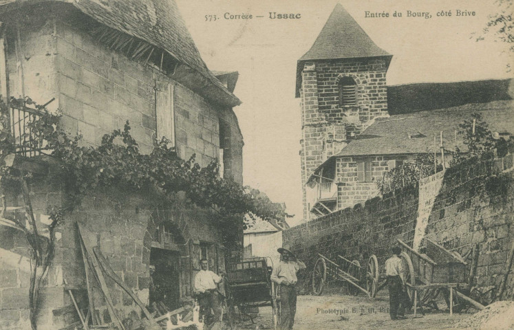 Ussac : "573. Corrèze - Ussac - Entrée du bourg, côté Brive".