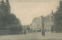 Brive-la-Gaillarde : "Corrèze - 87. Brive - Avenue de la gare, Caisse d'Epargne et église St Sernin".