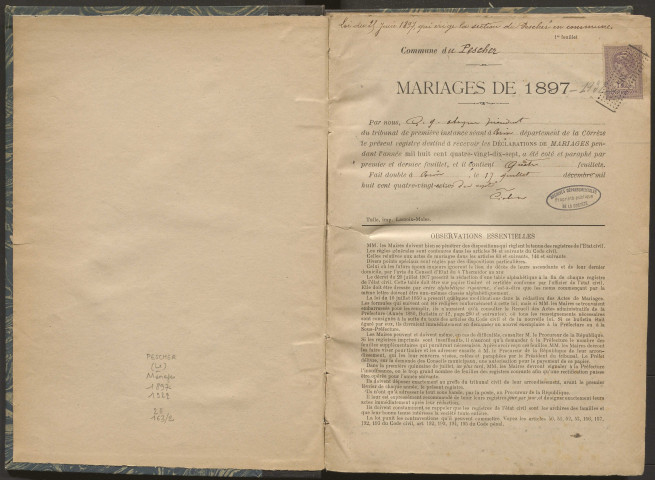 Mariages (1897-1932).