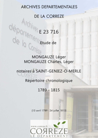 Répertoire chronologique : 15 avril 1789-24 juillet 1815