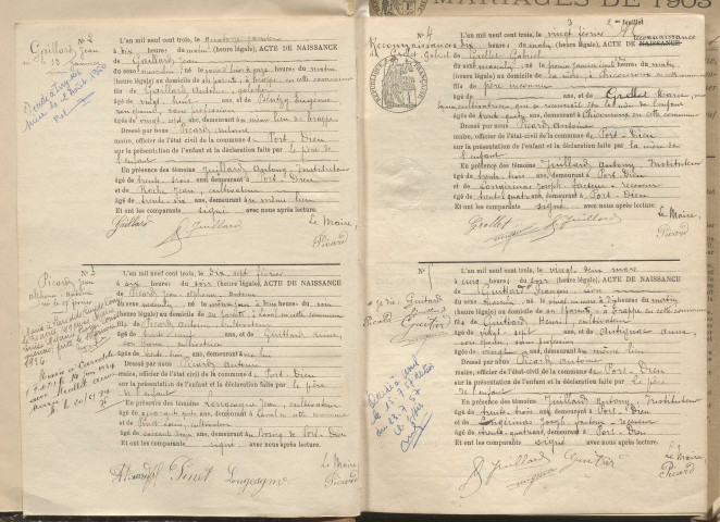 Naissances, mariages, décès (1903-1912).